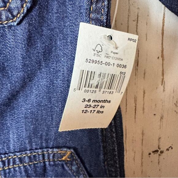 Baby Gap  Long Sleeve With Pockets Denim Blue Kids Jumpsuit Sz 3-6 NWT - Picture 5 of 9